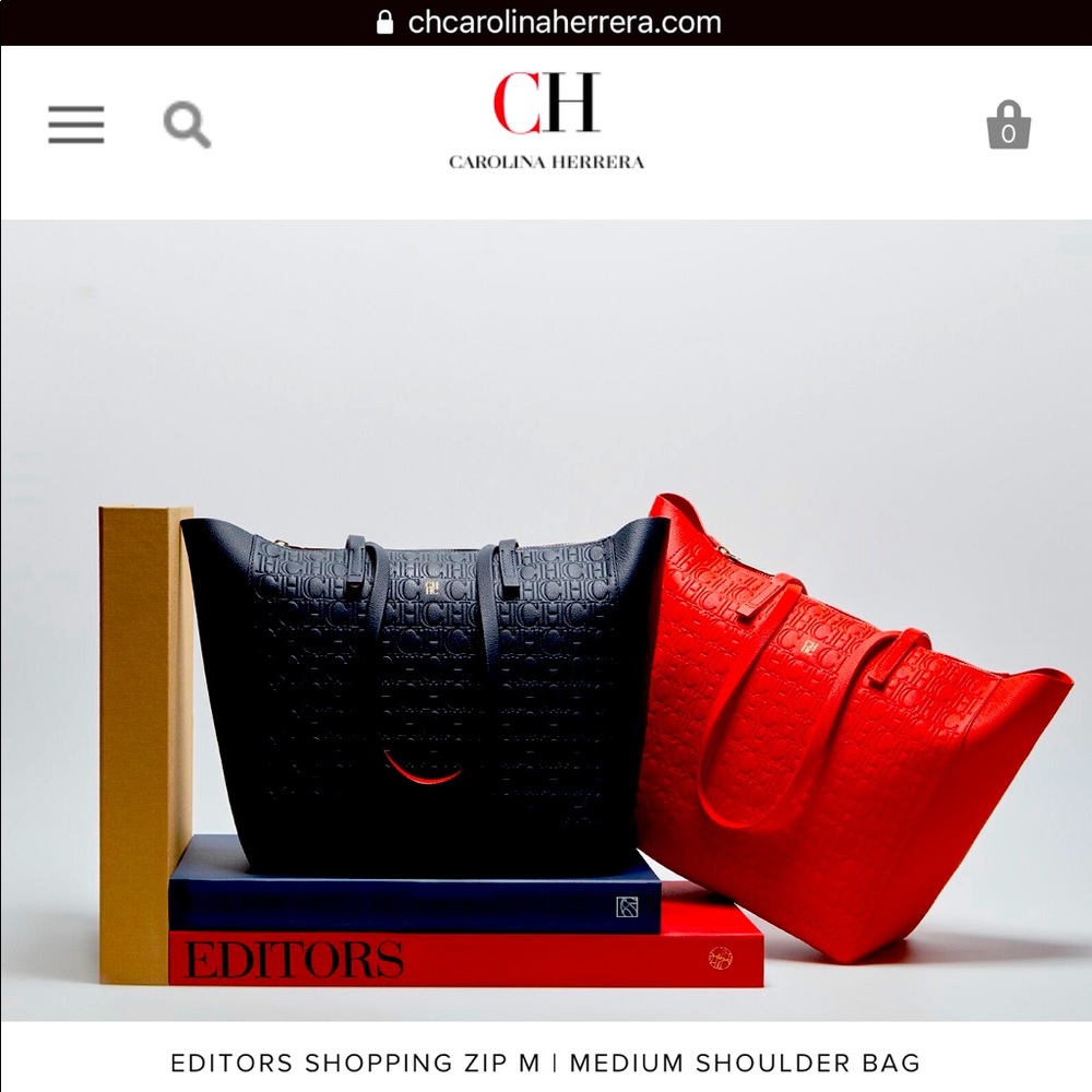 CH Carolina Herrera Red Top Zip Tote Bag Editors